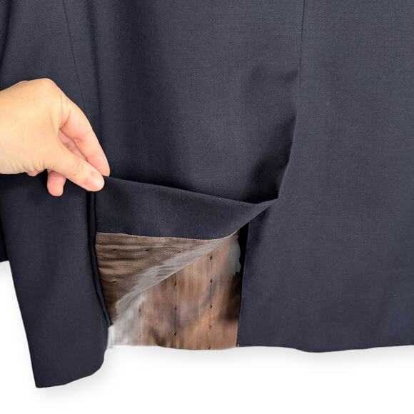 Joseph & Feiss Gold 100% Wool Navy Blue Two Button Blazer Men's Size 48L - Picture 10 of 12